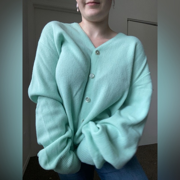 Sea Green Button Up Cardigan - Picture 2 of 4